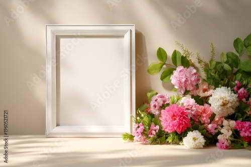 Wallpaper Mural Romantic Floral Display with Empty Frame for Mother's Day Celebration in Soft Lighting Torontodigital.ca