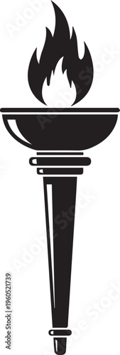 Torch with flame vector silhouette illustration line art olympic symbol competition