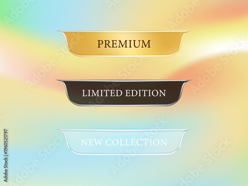 Glassmorphism premium limited edition tag label, banner or badge for website design.