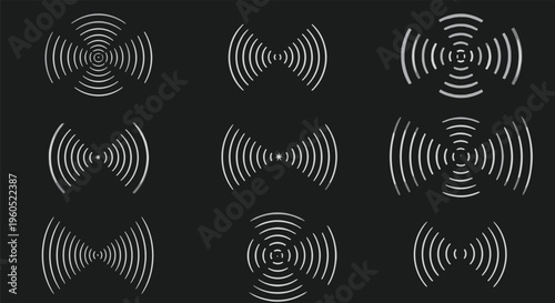 Collection of nine different circular wave or signal patterns on a dark background for technical or scientific designs.