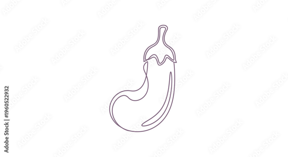 Fototapeta premium Minimalist one line art drawing of a fresh organic eggplant vegetable on a clean white background