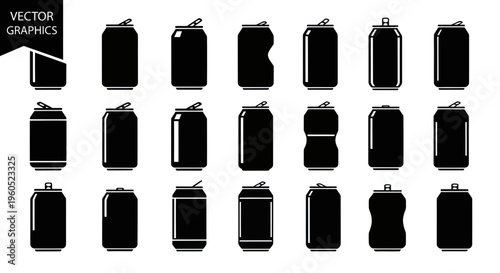 Collection of Black Soda Cans, Vector Graphics