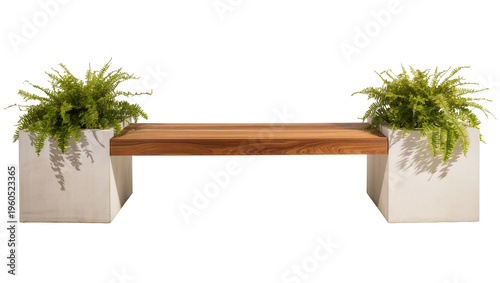 Fotografie Modern minimalist wooden bench with natural grain texture supported by two squar