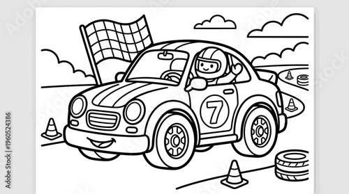 Racing Car with Driver Inside Vehicle.