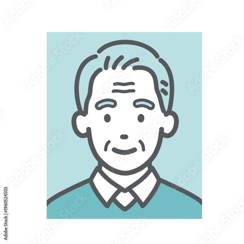 証明写真（顔写真）のイラスト・シニア男性（本人確認・プロフィール画像）