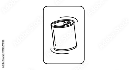 Modern linear depiction of a sealed metal food can with pull-tab, highlighting basic container