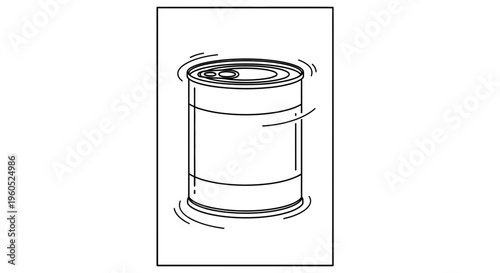 Minimalist line art illustration of a generic food can afloat in gentle water ripples