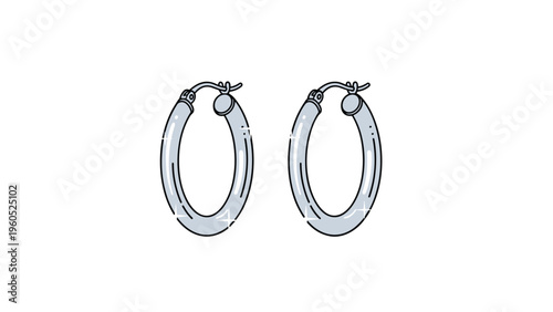 Pair of classic silver hoop earrings with a shiny polished finish and a subtle sparkle on a white background.