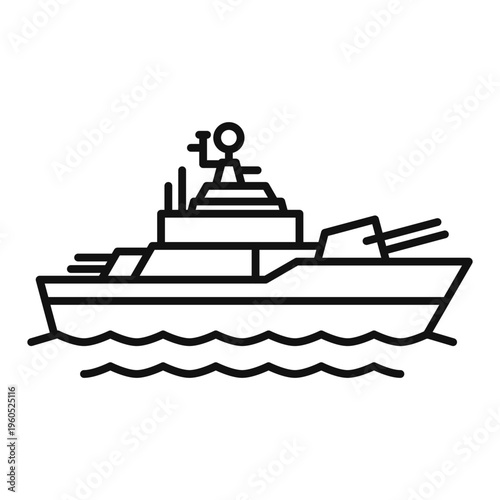 warship line icon with editable stroke
