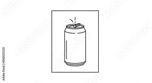 Minimalist line art illustration of an aluminum beverage can being opened on a clean white
