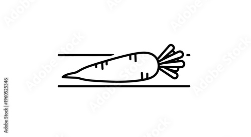 Dynamic outlined carrot icon with speed lines depicting fast healthy food concept