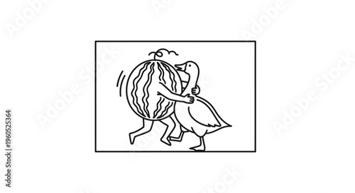 Delightful cartoon showing a fruity character and a feathered friend sharing a joyful moment