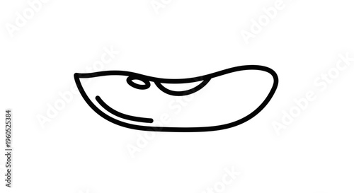 Minimalist hand-drawn outline of an organic fruit segment or legume pod on a clean white