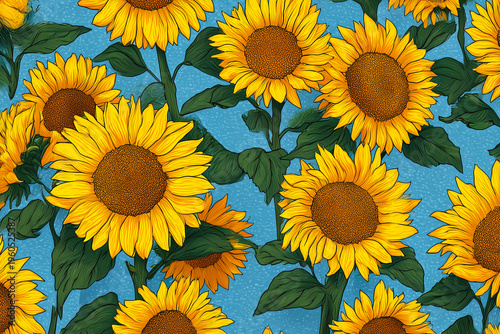 Wallpaper of Seamless pattern with yellow sunflowers