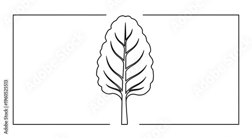 Minimalist black and white line art illustration of a tree within a split geometric frame