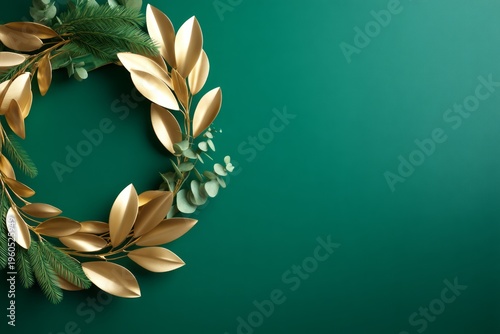Wallpaper Mural Ornate Gold Wreath Motif on Deep Emerald Textured Background for Festive Decor Torontodigital.ca