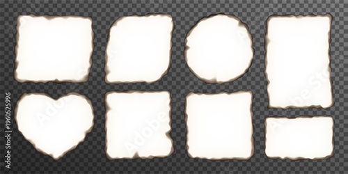 Paper fire burnt edge. Heart square book page with tear corner line, fiery texture effect. Flamed paper sheet, white burning letter scrap booking png. Torn heat damaged, faded broken old parchment