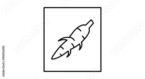 Minimalist black and white line art icon of a rustic root vegetable on a clear background