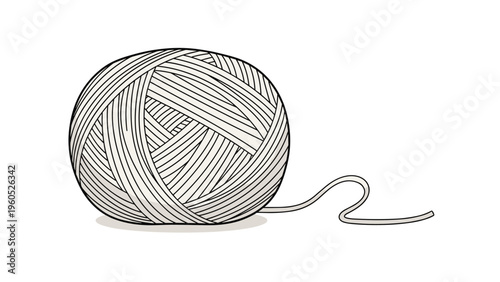 Single ball of white yarn with a loose end isolated on a white background for knitting, craft, and handiwork concepts.
