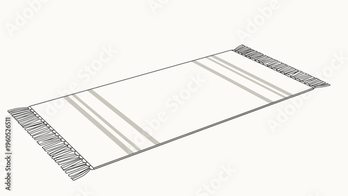 Simple woven rug in white and grey colors features a clean rectangular design with fringe edges for modern home interior decor concepts.