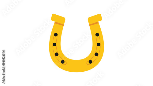 Golden horseshoe for good luck is shown in a flat illustration style with dark nail holes against a clean white background.