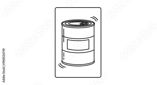 Minimalist black and white line art illustration of a generic metal tin can for food storage