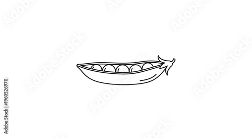 minimalist outline illustration of a fresh green pea pod with several peas inside a healthy