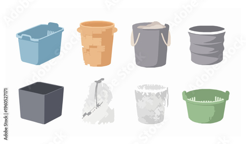 Laundry baskets and hampers vector set washing storage collection isolated on white background