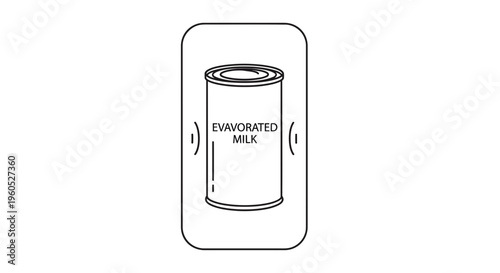 Minimalist monochrome line art illustration of a classic evaporated milk can for kitchen and
