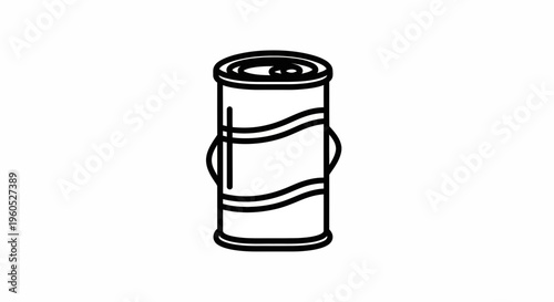 Minimalist black outline illustration of a modern aluminum beverage can with pull tab