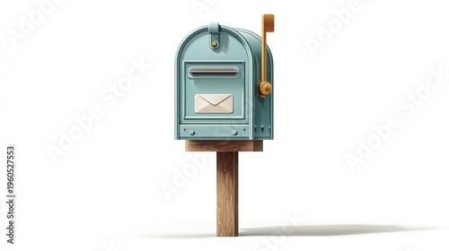 Vector illustration of a standing teal mailbox on a wooden post