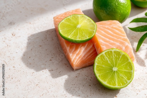 Wallpaper Mural Fresh Raw Salmon Fillet with Lime on Bright Kitchen Counter Top for Culinary Inspiration Torontodigital.ca