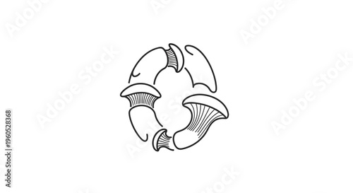 Abstract fungal design illustrating a continuous loop of interconnected mushroom forms