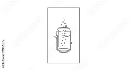 Refreshing sparkling beverage can line art illustration with effervescent bubbles and subtle gleam