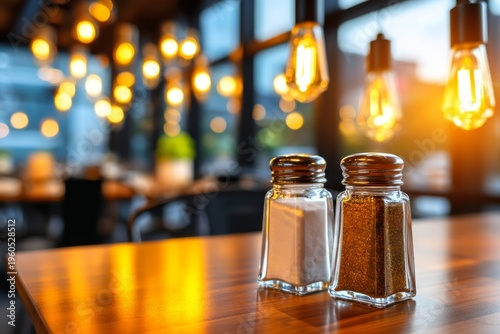 Wallpaper Mural Elegant Table Setting with Salt and Pepper Shakers in Restaurant Atmosphere with Warm Lights Torontodigital.ca