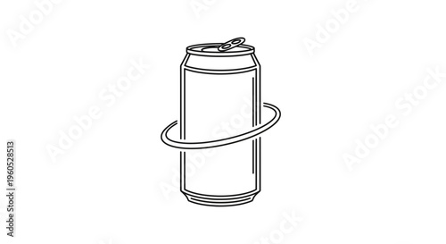 Aesthetic outline illustration of a beverage can with dynamic swirling element around its body