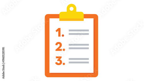 Orange clipboard holding a document with a numbered list for organization, planning, and task management.