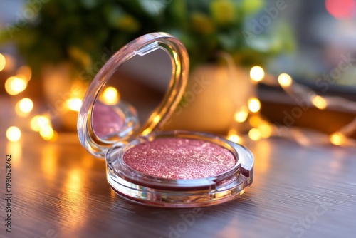 Wallpaper Mural Elegant Rose Shimmer Compact Placed Near Mirrored Acrylic Block with Soft Focus Background Torontodigital.ca