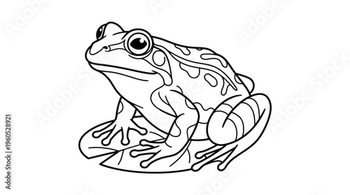 A large green sitting frog outdoors.