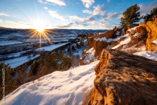 Wallpaper Mural Majestic Winter Sunrise Over Rugged Snow-Covered Cliffside and Frozen Valley Torontodigital.ca