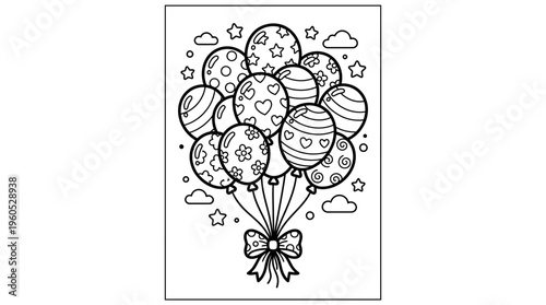 Colorful balloons tied with bow.