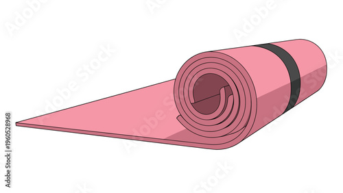 High-quality rolled up pink yoga or fitness mat with a black carrying strap for sports, meditation, and exercise activities on a plain white background.