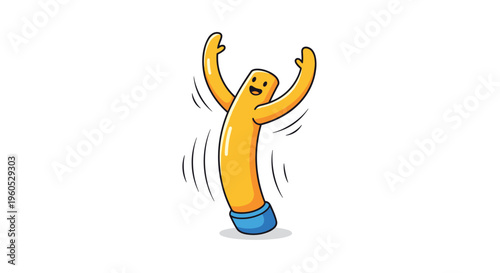 Cheerful yellow wacky waving inflatable tube man dancing on a white background as a fun character for commercial sales and marketing events.