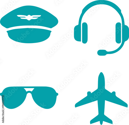 Pilot Accessories and Aviation Icon Set Silhouette