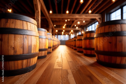 Wallpaper Mural Rustic Wooden Barrels in Historic Corridor of Alcohol Aging Factory Interior Torontodigital.ca