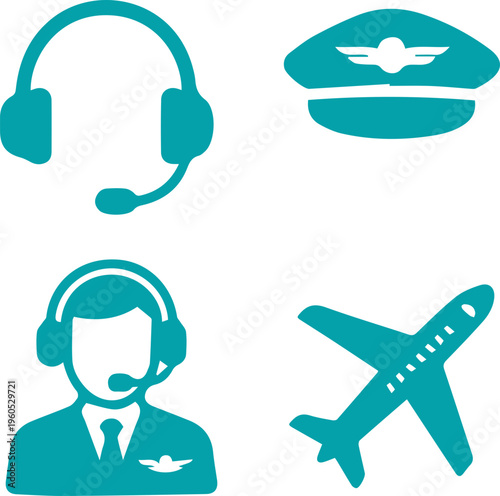 Pilot Accessories and Aviation Icon Set Silhouette