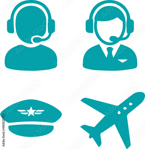 Pilot Accessories and Aviation Icon Set Silhouette