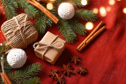 Wallpaper Mural Rustic Flat Lay of Christmas Decor with Natural Pine, Twine, and Cinnamon Sticks Torontodigital.ca