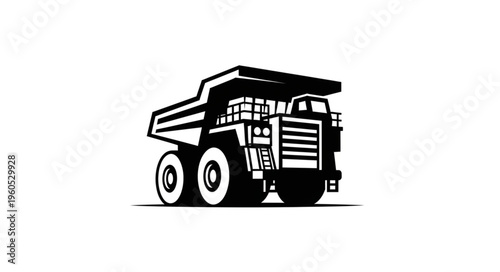Illustration of a Heavy-Duty Mining Dump Truck in Black and White.