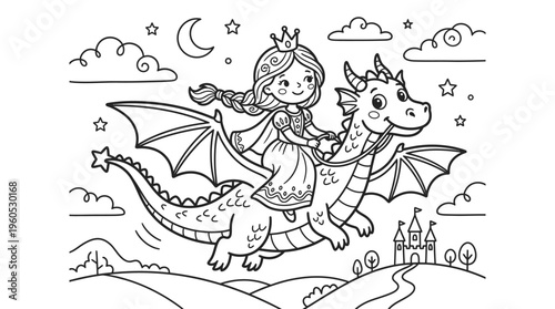 Little Girl Riding Big Friendly Dragon.